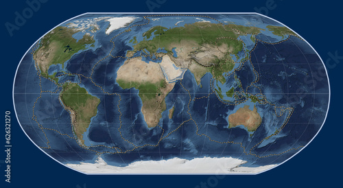 Arabian tectonic plate. Satellite. Robinson. Boundaries