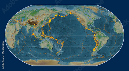 Kermadec tectonic plate. Physical. Robinson. Earthquakes and boundaries