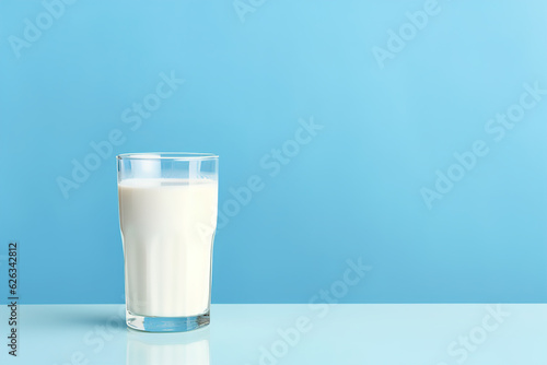 Glass of milk on pastel blue background