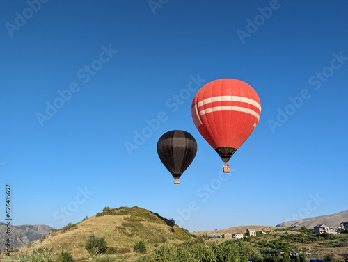 big balloons fly in the mountains of armenia