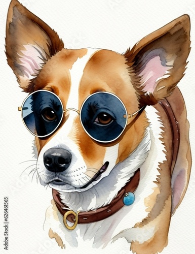 Dog with sunglass - Watercolor illustration