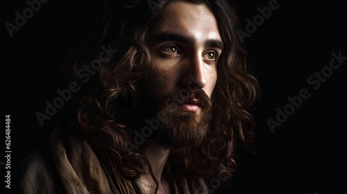 The jewish Jesus: Yeshua. Against dark background, high resolution. Made with AI Generative 