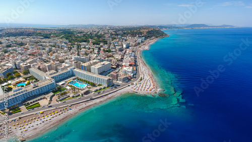 Aerial view of Elli beach on Rhodes island, Dodecanese, Greece, Europe