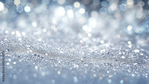 An enchanting background filled with sparkling and shimmering silver glitter. Silver glitter gently falls with an intense sparkle, creating a captivating scene. Generative AI