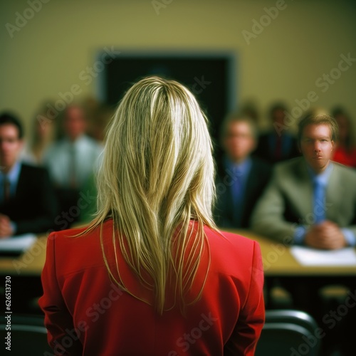 blonde businesswoman at high-level meeting