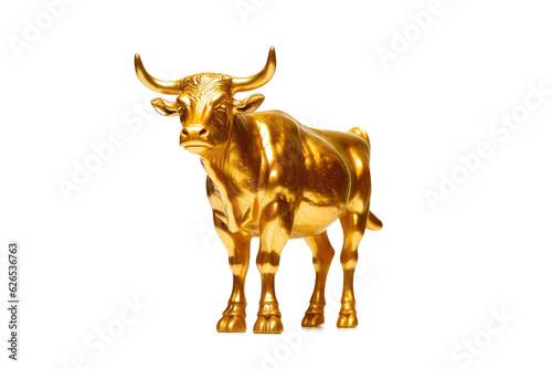 Wealth Concept. Golden Cow or Calf on a white baclground. Generative AI