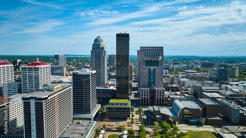 Aerial skyscraper buildings heart of downtown aerial Louisville Kentucky USA