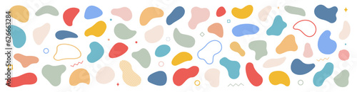 Abstract blotch shape set. Random color blobs, round liquid shapes elements. Set of fluid colorful forms banners