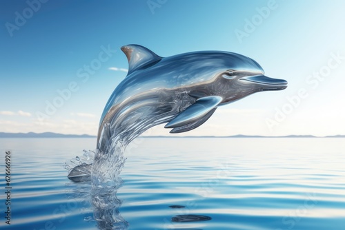 Dolphin made of glass in the nature. AI generative art