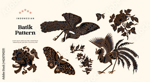 Isolated animals Batik pattern illustration
