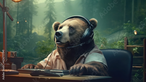 Call center manager worker bear working job