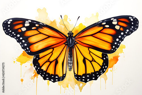 watercolour monarch butterfly isolated on white background