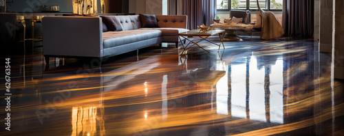 Epoxy modern floor coverings interior marble or wood style.