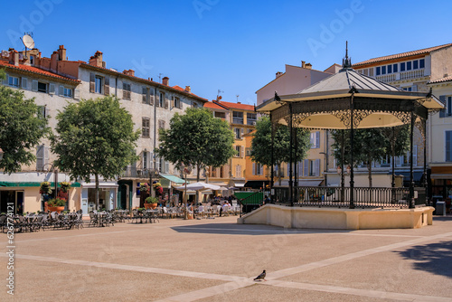 Antibes, France - May 24, 2023: Place Nationale, one of several beautiful squares near the local provencal farmers market in the old town