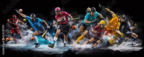 Multisport collage, footbal, boxing, voleyball soccer, baseball. copy space for text