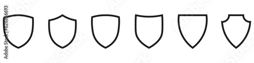 Shields set. Collection of security shield icons with contours and linear signs.