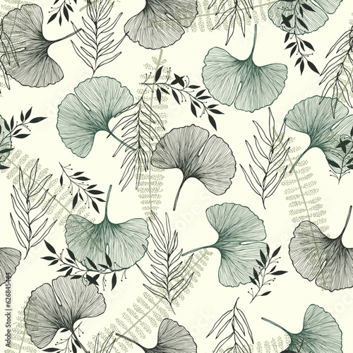 Seamless pattern of gingko leaf. An endless pattern of green leaves. For wrapping paper. Ideal for wallpaper, surface textures, textiles.