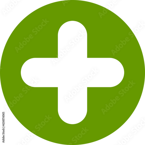 Green plus sign. Vector icon. Cross symbol of safety guidance.