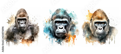 silverback gorilla watercolor ai generated