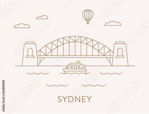 Sydney iconic landmark harbour bridge, line art style
