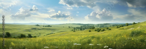 Grassy hillside photo realistic illustration - Generative AI.