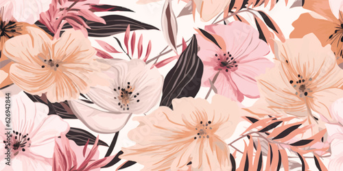 Feminine floral seamless pattern. Fashionable template for design. Soft color palette