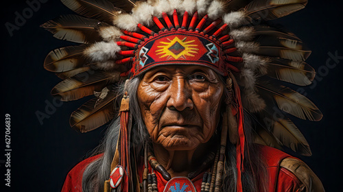Portrait of North America native chief, AI Generative