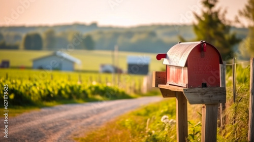 mailbox on a farm at sunset. 