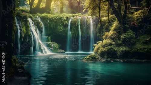 Waterfall in the middle of a jungle, fantasy landscapes - generative AI, AI generated