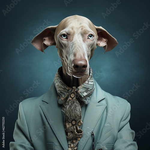 portrait: weimaraner dog in fancy dress