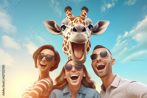 giraffe animal selfie smile 3d rendering