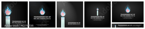 Set of Transgender Day of Remembrance Card Posters and Banners. Lit candle with transgender pride flag colors on dark background. Vector Illustration. EPS 10.