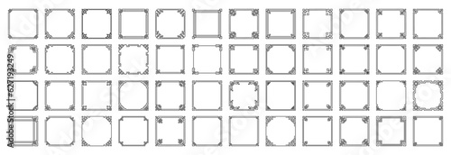 Big set of Chinese frames in traditional style. Vector illustration of Asian vintage black frames isolated on white background. For decoration of banners, holiday cards and Asian culture products.