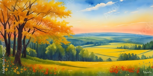 Ukraine painted landscape. AI generated illustration
