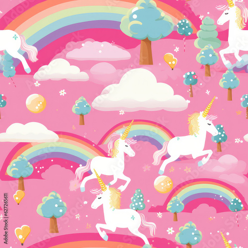 Pink unicorn Candyland dream fantasy magic cartoon repeat pattern