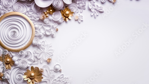 Arrière-plan, floral blanc, doré, or, élégant et chic pour carte et invitation - Générative IA