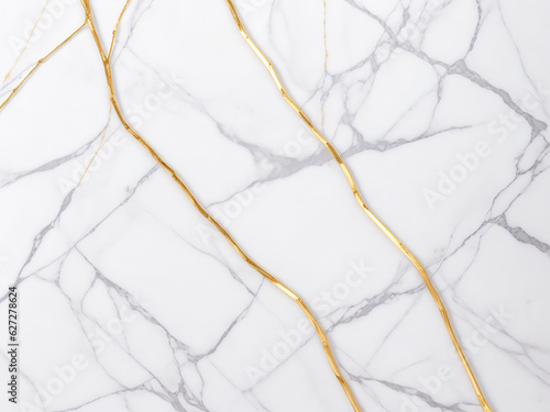 White marble texture in natural pattern with golden line for background and design work. Stone floor tiles.