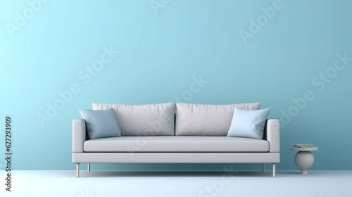 minimal design appartment, modern living-room, colourful furniture, perpendicular composition, center perspective, very detailed, photorealistic, photographic, couch