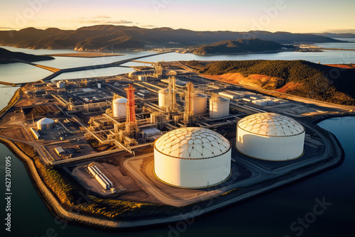 Aerial view of liquefied natural gas storage facility