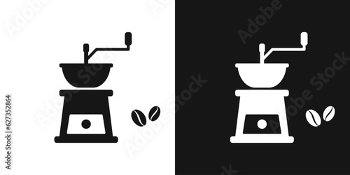 Hand coffee grinder icon. Manual bean grinder vector sign