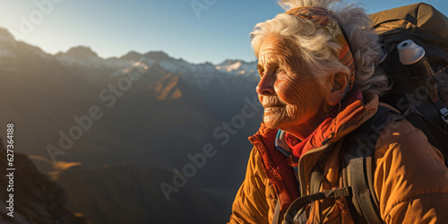Ältere Frau wandert in den Bergen