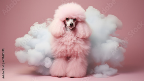 Fluffiger pinker Pudel in einer Wolke / Watte
