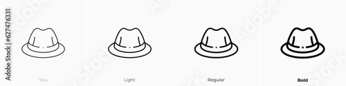 fedora hat icon. Thin, Light, Regular And Bold style design isolated on white background