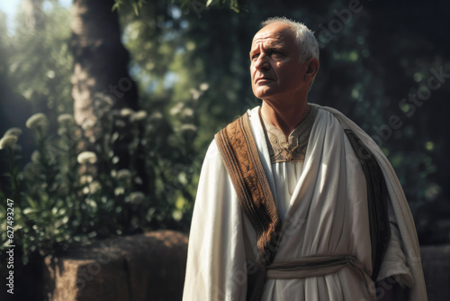 Close-up portrait of Roman senator wearing a white toga (Generative AI)