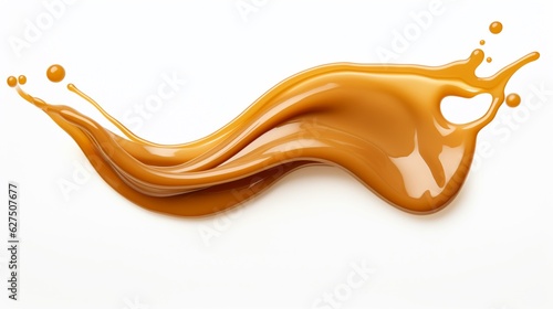 Splash of liquid caramel on a white background