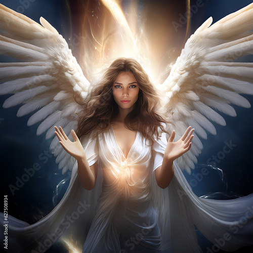 Mystical female angel sending light and blessings