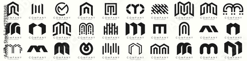 Set of letter M logo design vector. Collection of modern M letter design in black.