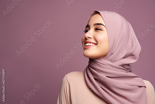 young malay muslim woman wearing hijab smiling. 
