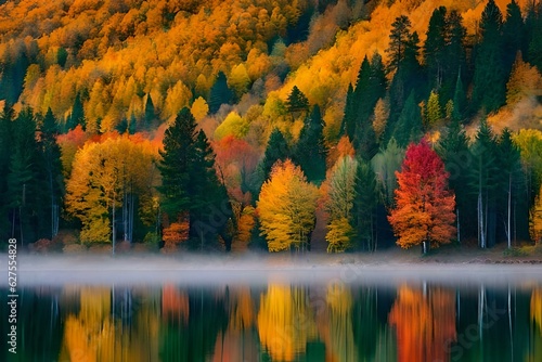 autumn landscape with lake and trees GENRATED AI
