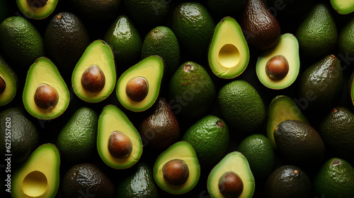 Top view full frame of whole ripe avocados placed together as background.